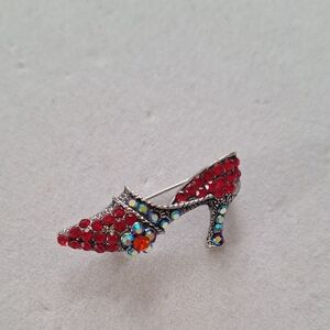 Elegant Red Crystal Shoe Brooch